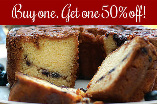 Buy one Signature Coffee Cake. Get one 50% off! CoffeeCakes.com Signature Coffee Cakes